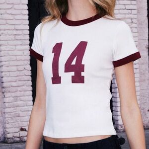 Brandy Melville White Tee with Maroon Accents